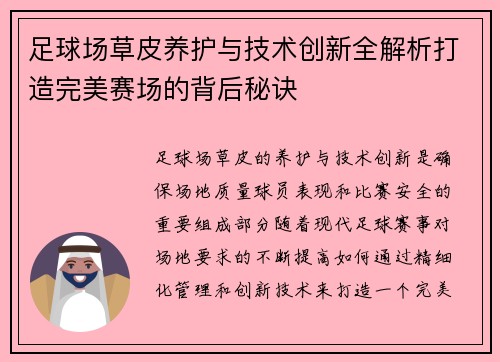 足球场草皮养护与技术创新全解析打造完美赛场的背后秘诀
